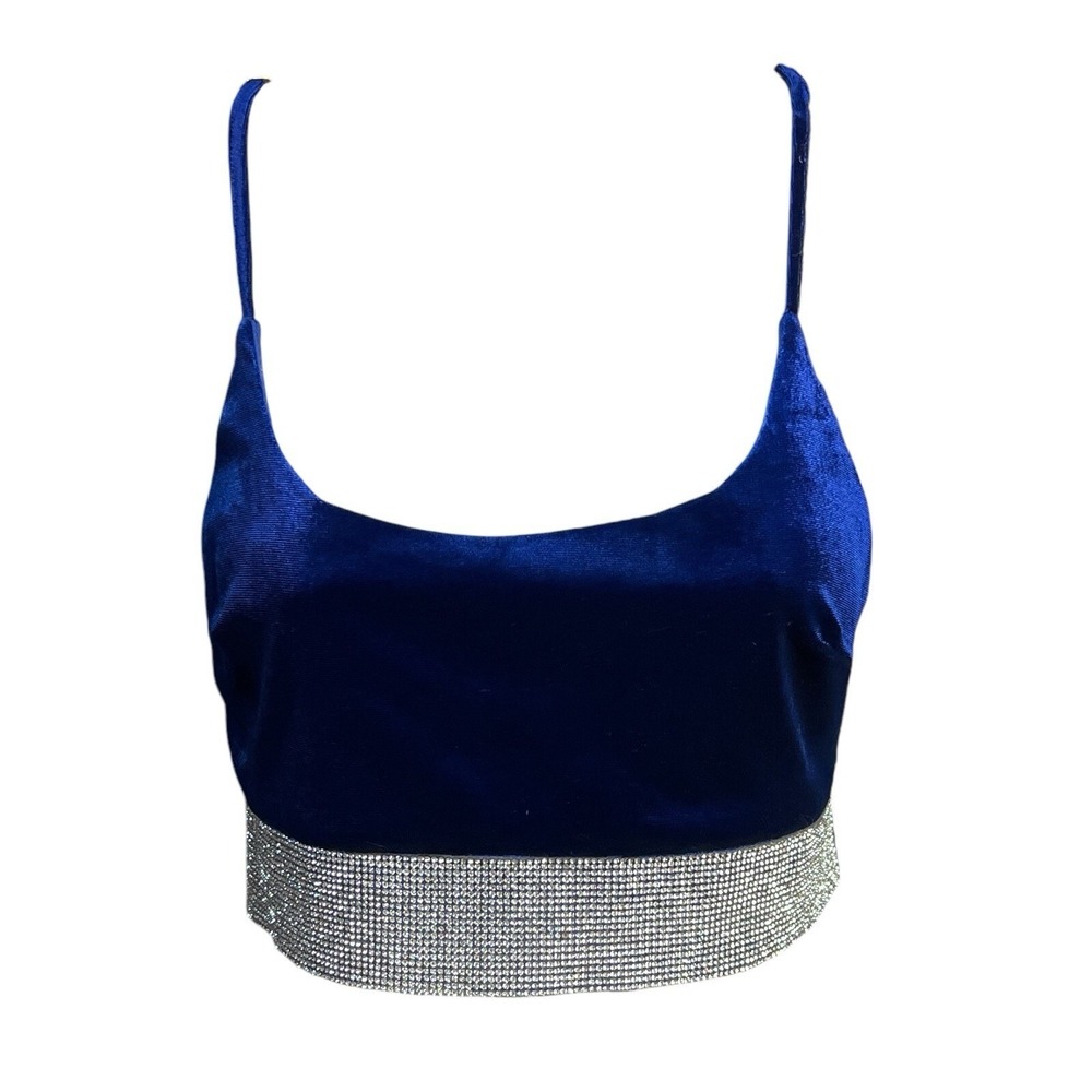 Akira Mia Luxe 2PC Outfit‎ Set Size M Cobalt Blue Velvet Rhinestone Glam Party - Picture 4 of 16